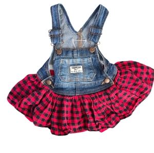 Baby girl dress, Oshkosh B’gosh Buffalo Plaid Overall dress. 6M